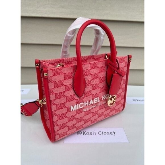 Michael Kors tote mirella small shopper top zip handbag crossbody bag Grapefruit - Picture 2 of 12